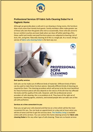 Professional Services Of Fabric Sofa Cleaning Dubai For A Hygienic Home