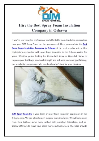 Hire the Best Spray Foam Insulation Company in Oshawa