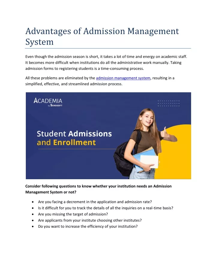 advantages of admission management system