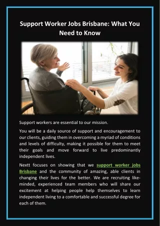 Support Worker Jobs Brisbane: What You Need to Know