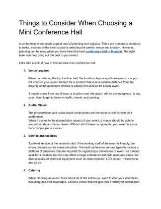 Things to Consider When Choosing a Mini Conference Hall