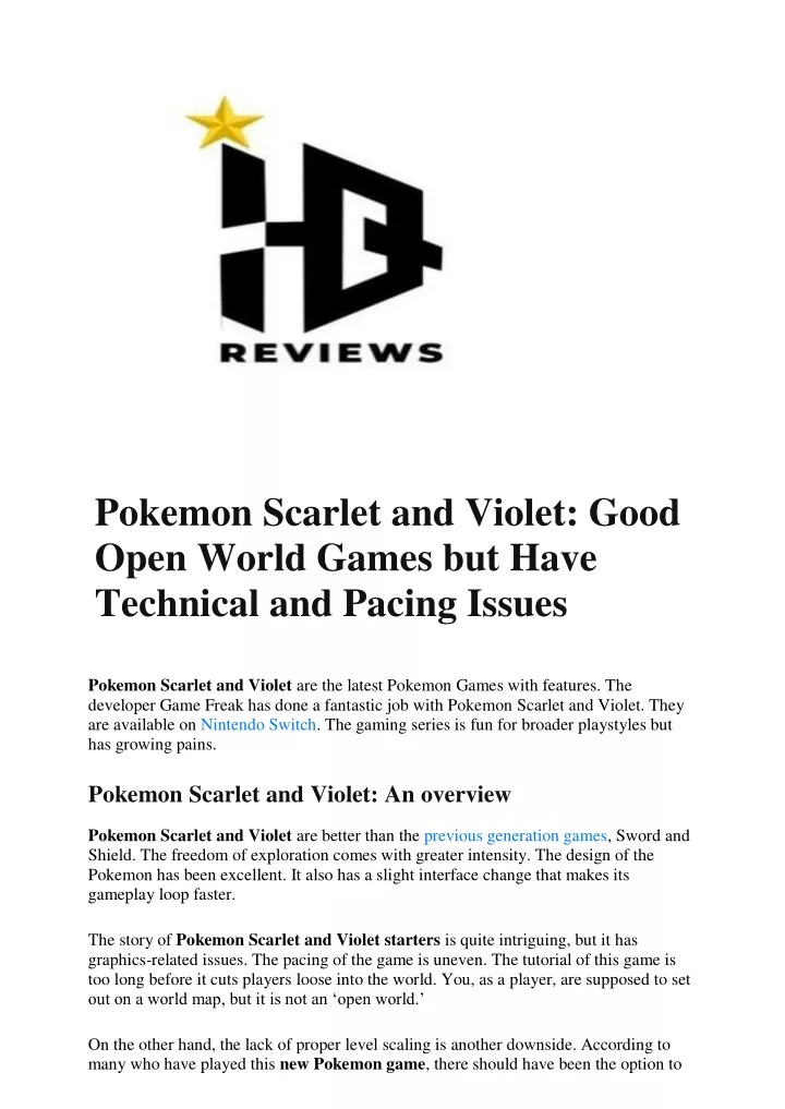 pokemon scarlet and violet good open world games