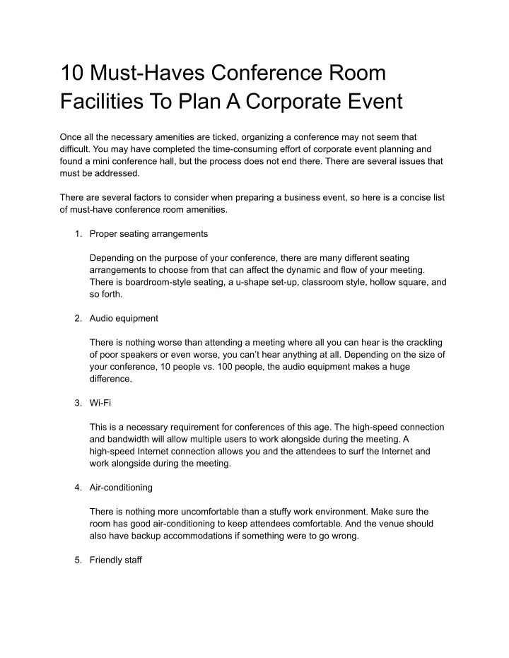 10 must haves conference room facilities to plan