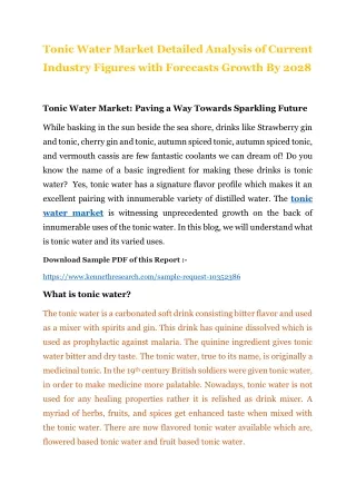 Tonic Water Market Share, Size and forcast 2022-2031
