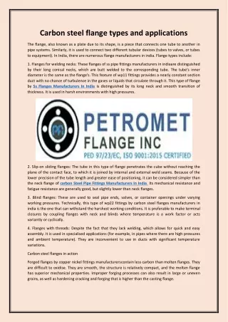 Carbon steel flange types and applications