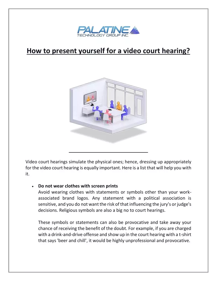 how to present yourself for a video court hearing