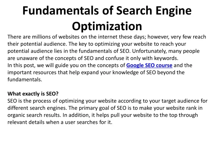 fundamentals of search engine optimization there