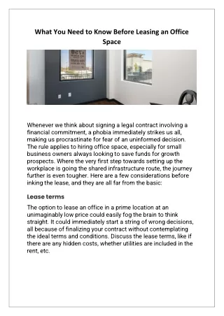 What You Need to Know Before Leasing an Office Space