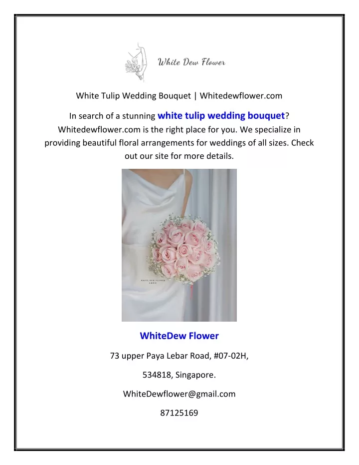 white tulip wedding bouquet whitedewflower com