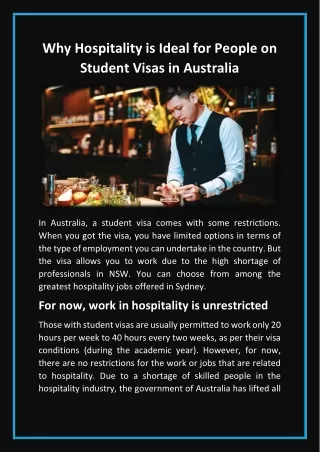Why Hospitality is Ideal for People on Student Visas in Australia