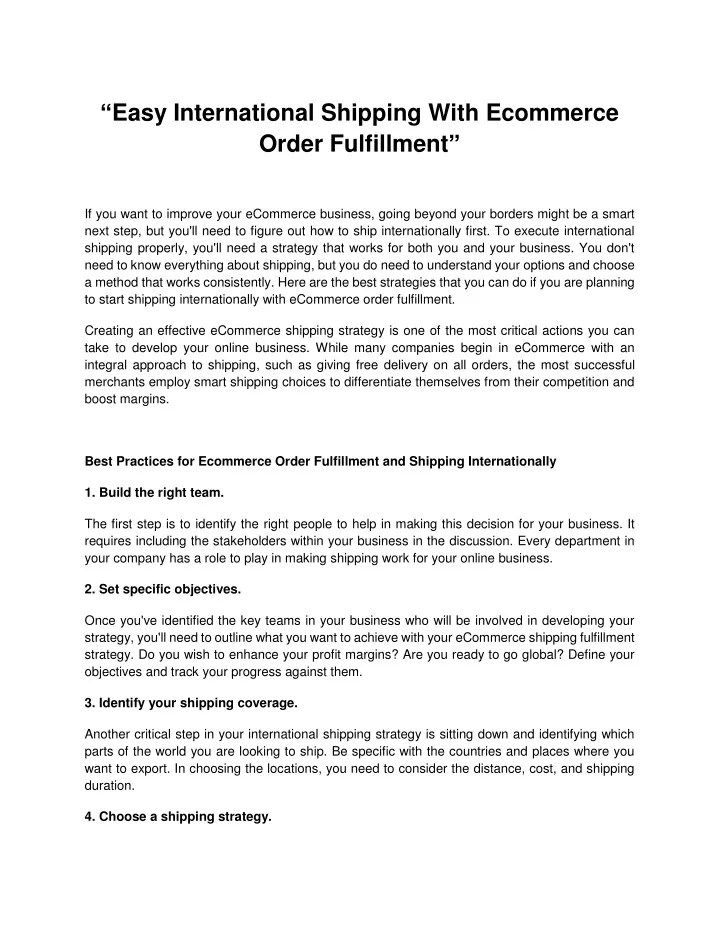 easy international shipping with ecommerce order