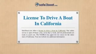 License To Drive A Boat In California | Safe2boat.com