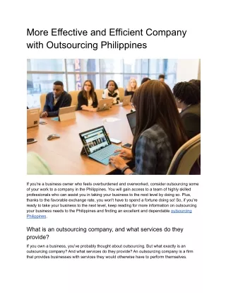 More Effective and Efficient Company with Outsourcing Philippines