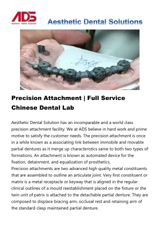 Precision Attachment - Full Service Chinese Dental Lab