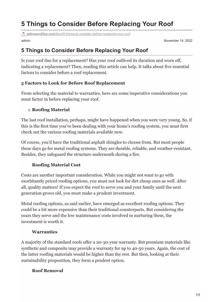5 things to consider before replacing your roof