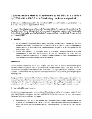 cyclohexanone market is estimated