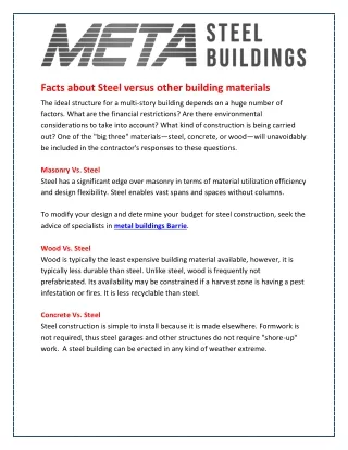Facts about Steel versus other building materials