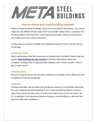 How to choose your metal building company