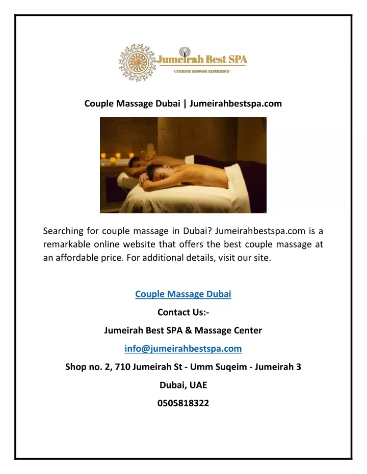 couple massage dubai jumeirahbestspa com