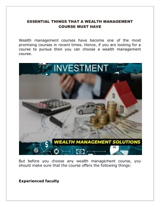 essential things that a wealth management course