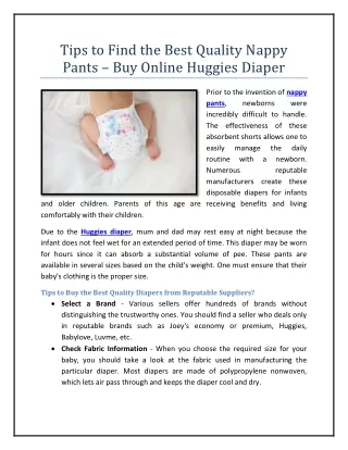 Tips to Find the Best Quality Nappy Pants – Buy Online Huggies Diaper