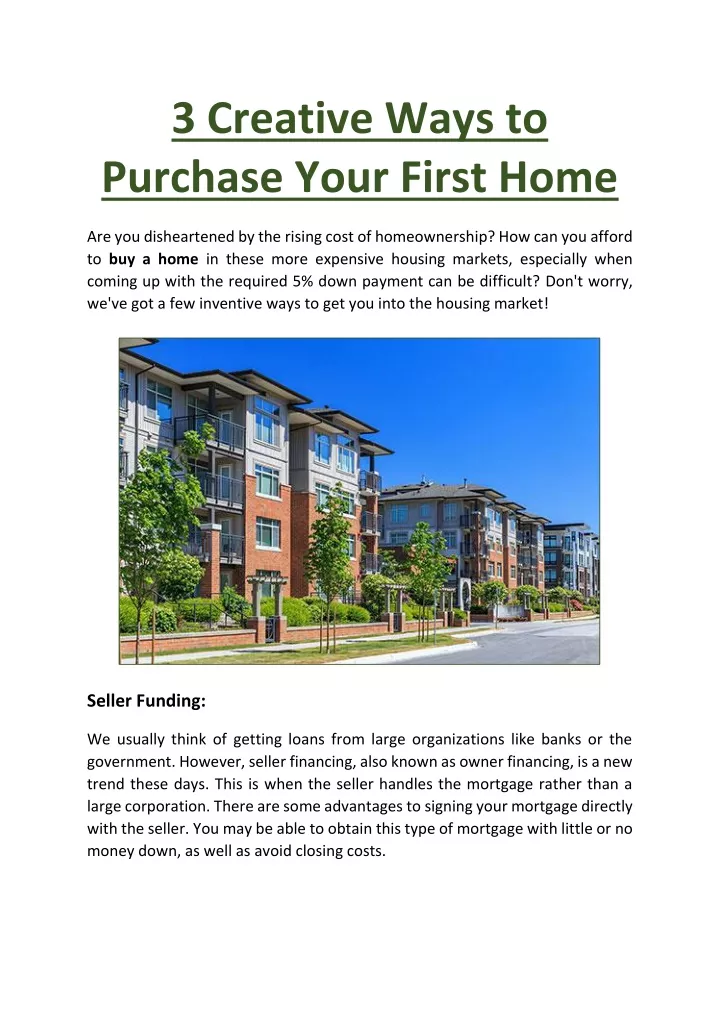 3 creative ways to purchase your first home
