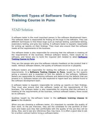 different types of software testing training