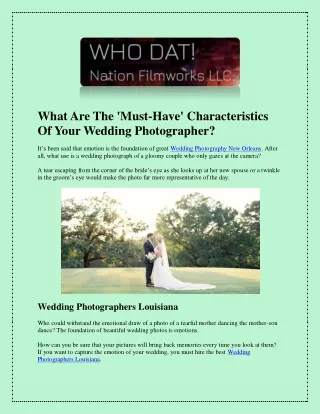Wedding Photography New Orleans Louisiana - Whodatnationfilmworks.com