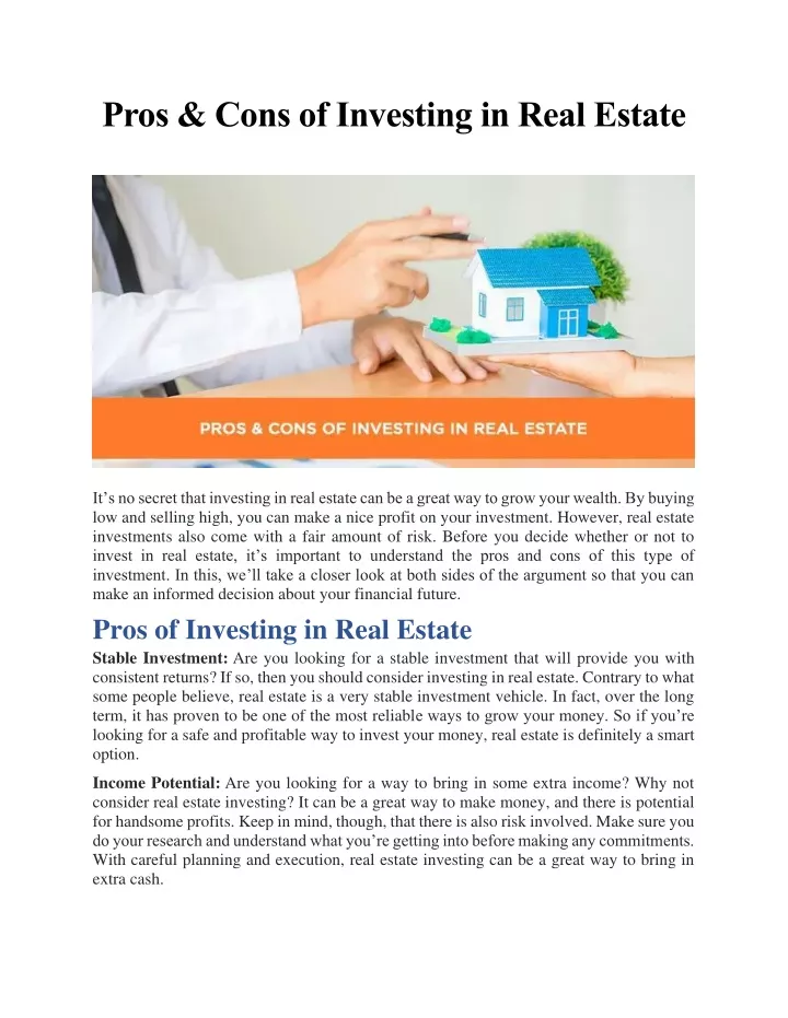 pros cons of investing in real estate
