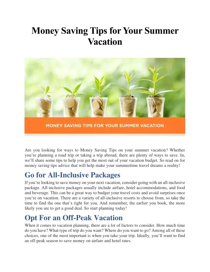 money saving tips for your summer vacation