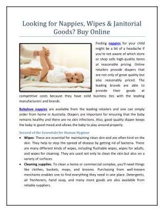 Looking for Nappies, Wipes & Janitorial Goods- Buy Online