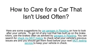 how to care for a car that isn t used often