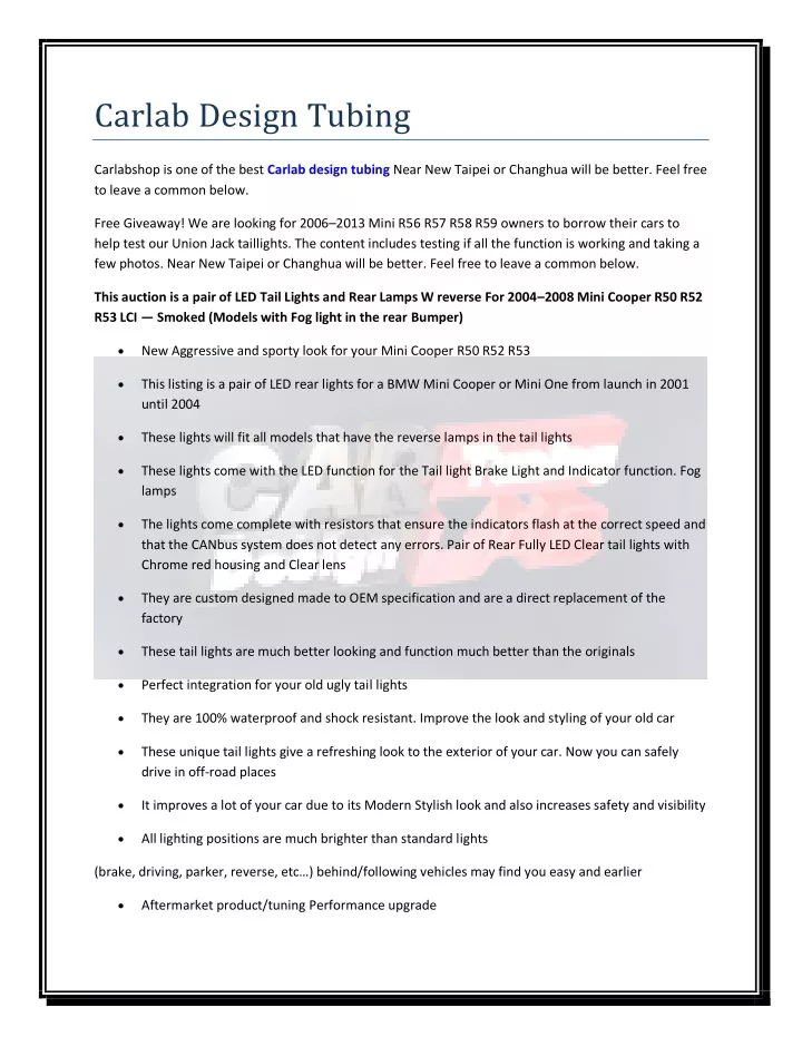 carlab design tubing