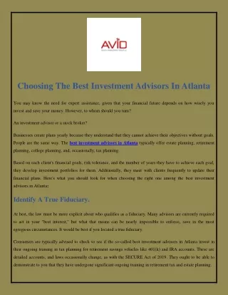 Choosing The Best Investment Advisors In Atlanta