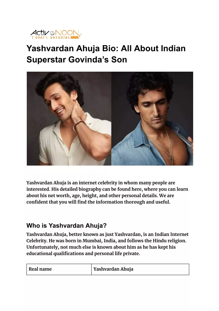 yashvardan ahuja bio all about indian superstar