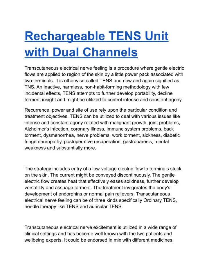 rechargeable tens unit with dual channels