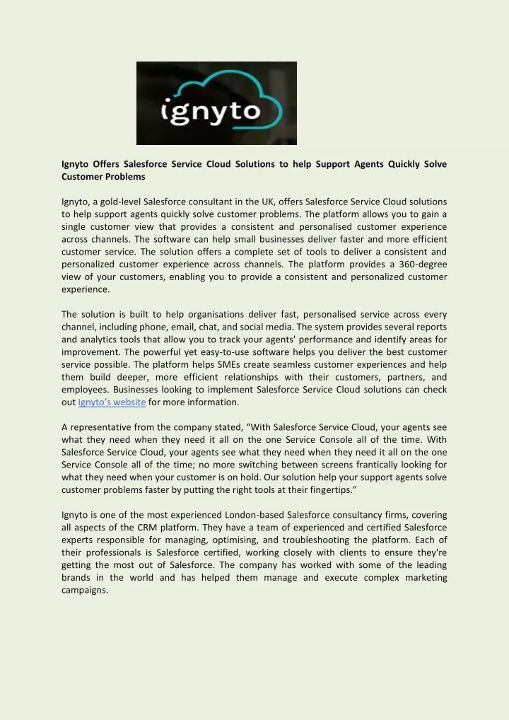 ignyto offers salesforce service cloud solutions