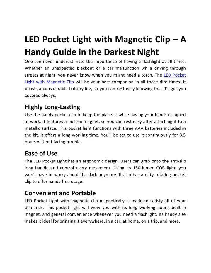 led pocket light with magnetic clip a handy guide