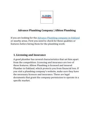 Advance Plumbing Company | Albion Plumbing