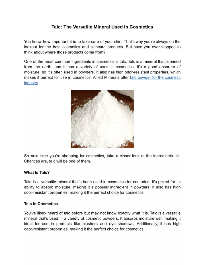 talc the versatile mineral used in cosmetics
