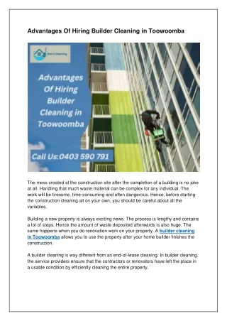 Advantages Of Hiring Builder Cleaning in Toowoomba