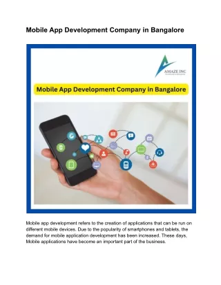 Mobile App Development Company in Bangalore