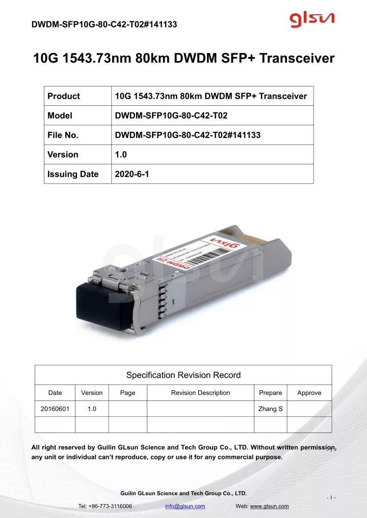 dwdm sfp10g 80 c42 t02 141133