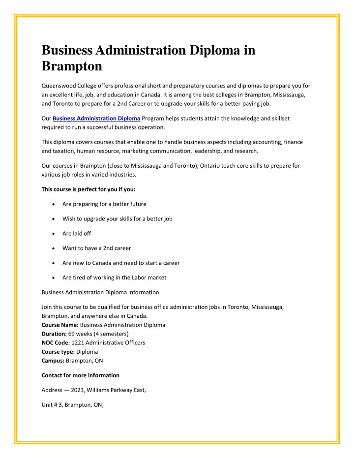 business administration diploma in brampton