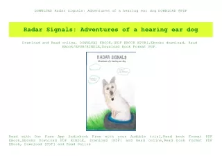 DOWNLOAD Radar Signals Adventures of a hearing ear dog DOWNLOAD @PDF
