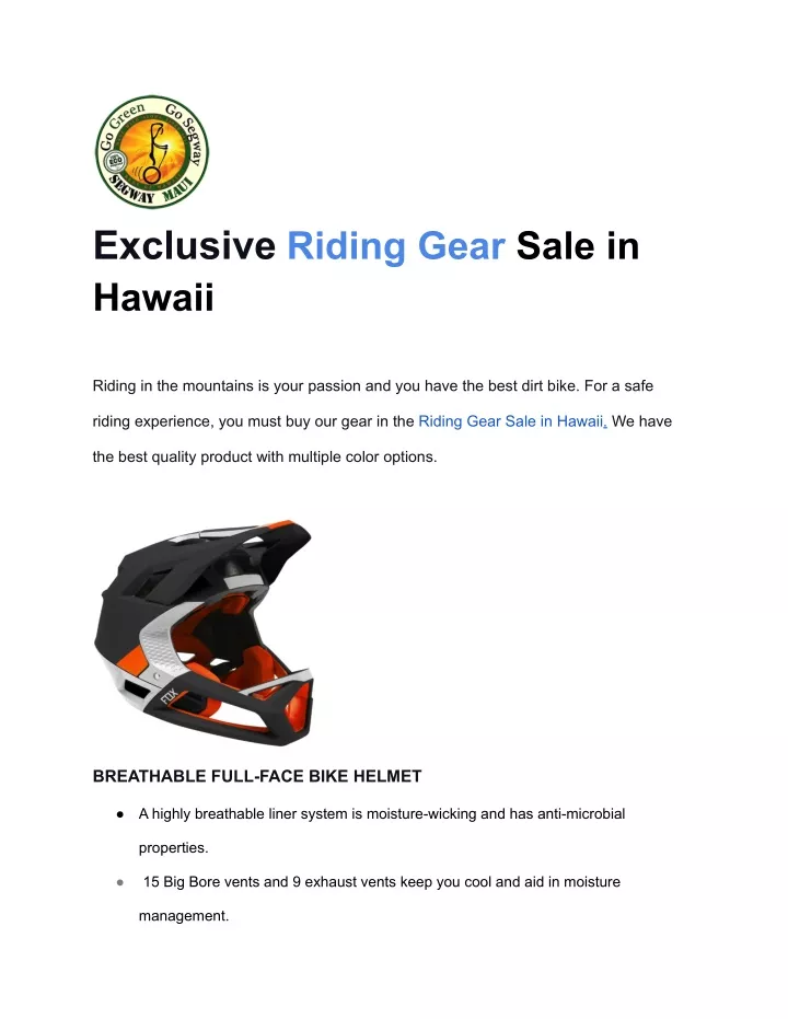 exclusive riding gear sale in hawaii