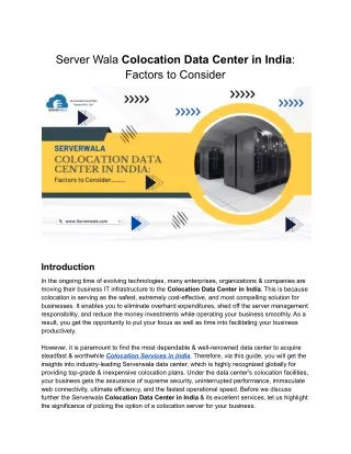 server wala colocation data center in india