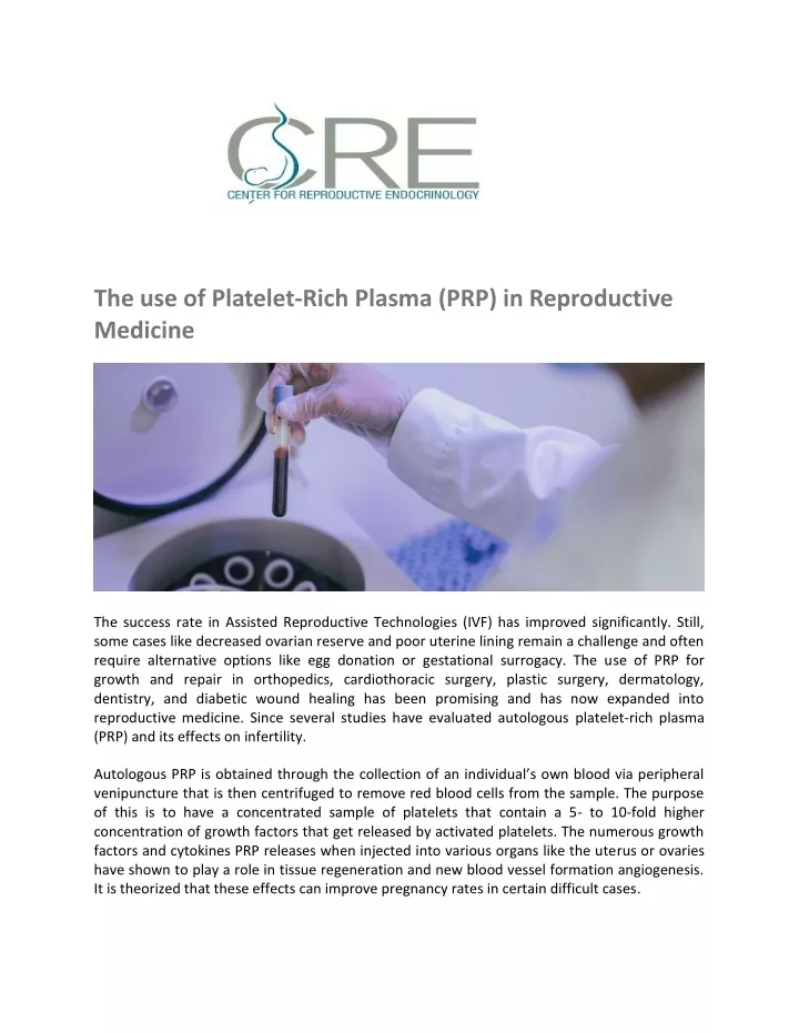the use of platelet rich plasma