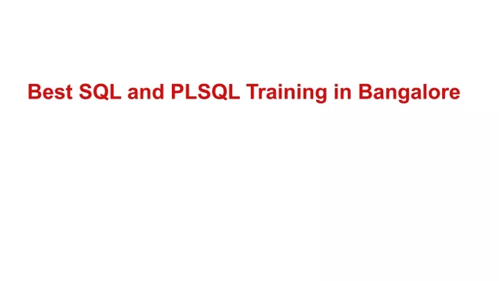 best sql and plsql training in bangalore
