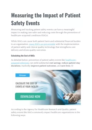 Measuring the Impact of Patient Safety Events